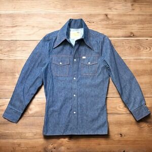 Vintage Trego's Westwear Pearl Snap Denim Shirt Size 34 Western Wear NEW